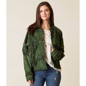 Free People Jacket Size L Camo Slouchy Military Oversized Dolman Sleeve Green